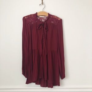 Maroon Flowy Blouse with Neck Bow